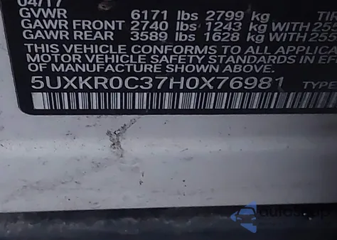 2017 BMW X5 xDrive35I z USA, uszkodzony, nr VIN 5UXKR0C37H0X76981